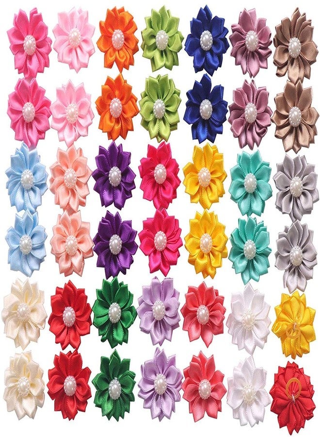 YAKA 40PCS(20Paris) Cute Dog Hair Bows with Rubber Bands Pearls Flowers Topknot Dog Bows Pet Grooming Products 20 Colors - Image 1